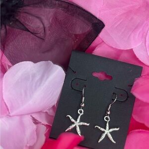 Handmade T Silver Starfish Dangle Earrings